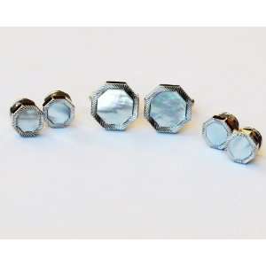   and Studs   Octagon Mother of Pearl Center with Silver Trim Jewelry