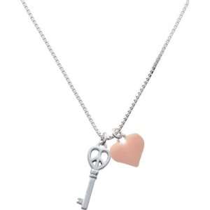   Silver Open Peaceful Heart Key and Pink Heart Charm Necklace: Jewelry