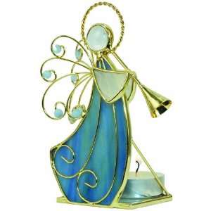   CMC Stained Glass Votive Holder Angel With Horn Musical Instruments