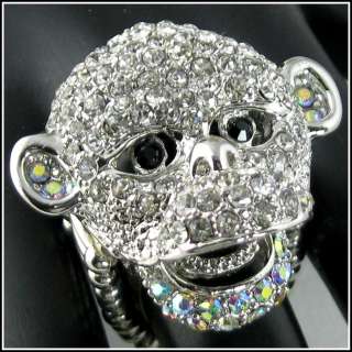 HOT SteamPunk CLEAR CRYSTAL MONKEY Face Statement Ring  