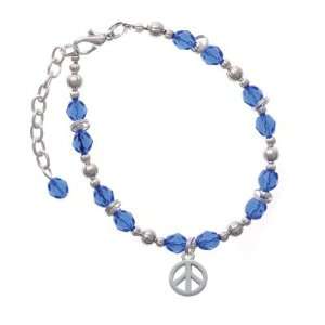   Silver Peace Sign Blue Czech Glass Beaded Charm Bracelet [Jewelry