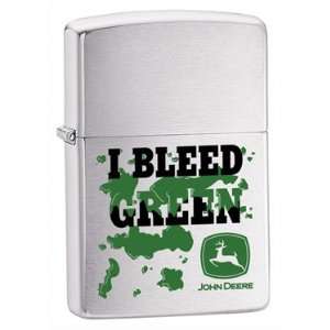  Zippo Brushed Chrome Lighter, John Deere I Bleed Green 