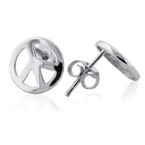  Sterling Silver Peace Sign Stud Earrings: Jewelry