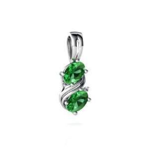  14K White Gold Oval Created Emerald Pendant Jewelry