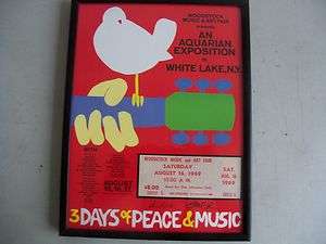 WOODSTOCK FRAMED ADVERTISEMENT POSTER WITH TICKET AND 2 AUTOS 