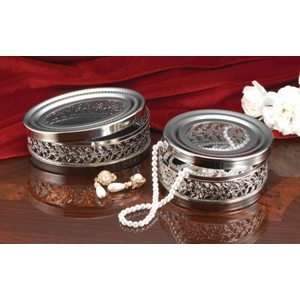   PIECE CRYSTAL AND SILVER PLATE COVERED JEWELRY BOXES