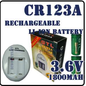 2x CR123A 3.6V 2000mAh Rechargeable GTL Battery+CHARGER  