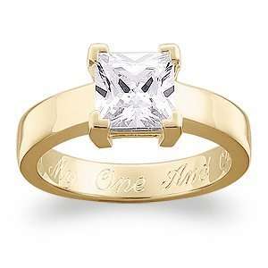   Square Cubic Zirconia CZ Engraved Engagement Ring, Size: 10: Jewelry