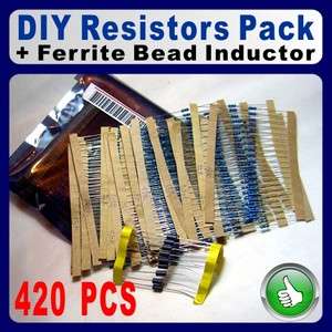 420pcs Familiar 1/4W Five Rings Metal Film Resistors with Ferrite Bead 