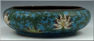 Rare Signed 18thC Chinese Cloisonné Bowl w/ Flowers  