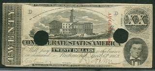 CONFEDERATE NOTE, 1863, T58, $20, Capitol at Nashville, TN., Third 