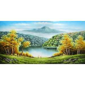  A River in Golden Autumn Scenery Oil Painting 36 x 72 