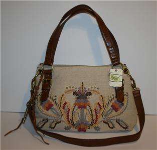 Fossil Lola Fabric Satchel Embroidery Handbag $118 BNWT  