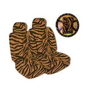 Animal Print Low Back Seat Covers and Wheel Cover Set   Tan Zebra 