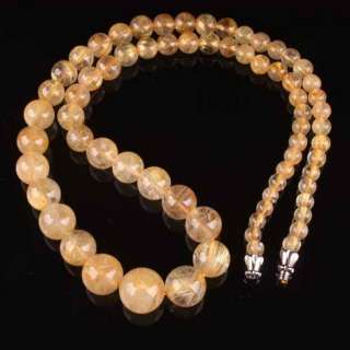 Natural Rutilated Quartz Round Beads Necklace 17.5L  