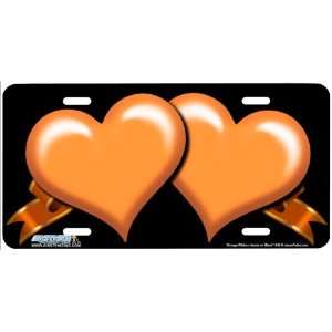Orange Ribbon Hearts on Black Heart Airbrushed License Plates Car 