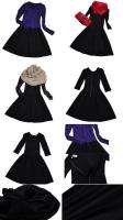   piece black dress cotton blend long sleeves pleated round neck  