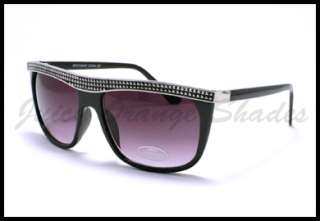   VINTAGE Retro FLAT TOP STUD Fashion Sunglasses SILVER/BLACK  