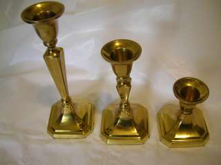 UNIQUE BRASS CANDLE HOLDERS (SET OF 3) MADE IN INDIA. 3 SIZES; NEW IN 