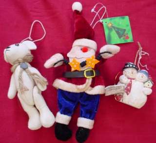 Country Christmas ornament lot of 3 Santa Bear Snowman  