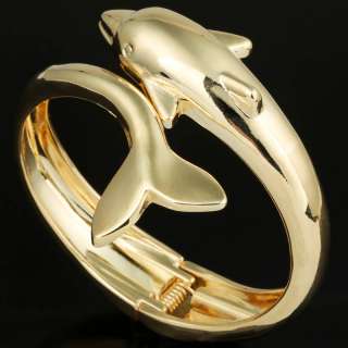 Gold Plated Spring Shaft Ringent Fish Bangle Bracelet  