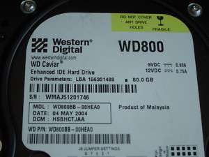 WESTERN DIGITAL WD800BB 00HEA0 FW/13.03G13 80GB IDE 718037103938 