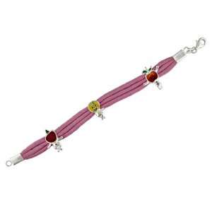   and Pink Leather With Enamel Fruit Kids Charms Bracelet: Jewelry