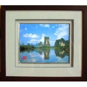  Framed Chinese Silk Embroidery  River Scenery 12.6 x15.2 
