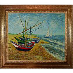 Vincent van Gogh Boats At St. Maries Framed Art  Overstock