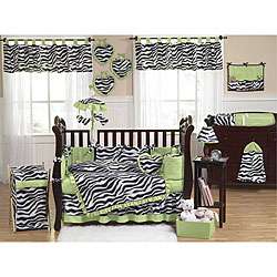 Green Funky Zebra 9 piece Crib Bedding Set  