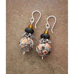   Silver and Porcelain Vintage Peach Crystal Earrings  