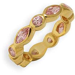 14k Yellow Gold Overlay Pink CZ Eternity Band  