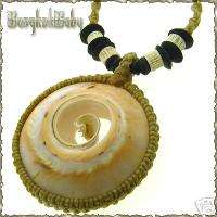 RARE SOLID NATURAL SHELL PENDANT NECKLACE Swirl Cut out  