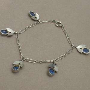 Five Flowers Charm Bracelet Vintage Sterling Silver Enamel  