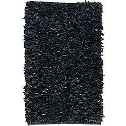 Deluxe Black Leather Shag Rug (5 x 8)  
