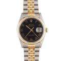 Pre owned Rolex Mens Datejust Two tone Black Roman Dial Watch 