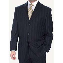 Ferrecci Mens Blue Striped Three button Suit  Overstock