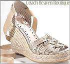   COACH CYNDEE ESPADRILLE WEDGE Leather Khaki Gold 10 Sandal Heel Shoe