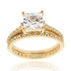   Stonez 18k Gold over Sterling Silver Cubic Zirconia Bridal Ring Set