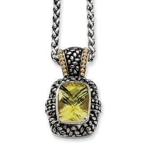  Sterling Silver and 14k 18.91ct Lemon Quartz 18in Necklace 