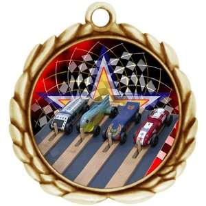 Gold   Silver   or Bronze Wreath Pinewood Derby Medals with Red 