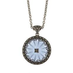  Silver Blue Sunray Crystal and Marcasite Necklace  