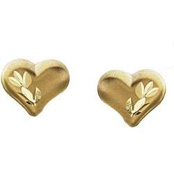 14k Gold Diamond cut Heart Stud Earrings  Overstock