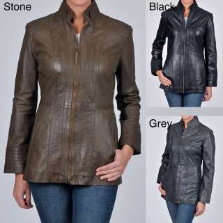 Tibor Design Womens Double Stand Collar Leather Jacket  Overstock 