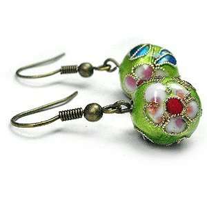  Lime Green Cloisonne Earrings   1.3  Traditional Chinese 