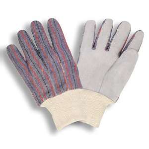  Ladies Leather Palm Striped Canvas Back Gloves (QTY/12 