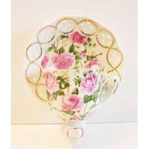  Star Bright Teacup & Saucer Night Light with Pink Roses 