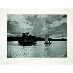 1922 Print Seto Inland Sea Miyajima Island Japanese Boat Mountains 