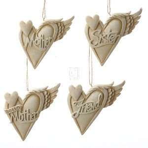  2 5 RESIN WINGED FRIENDSHIP SCROLL HANGING HEART ORNAMENT, SET 