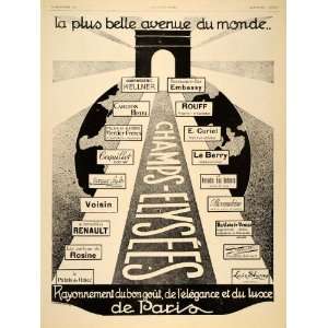  1928 French Ad Avenue Champs Elysees Paris Stores RARE 